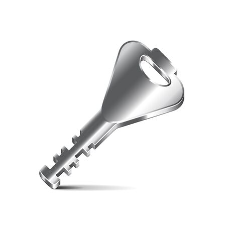 Small silver key isolated on white photo-realistic vector illustrationのイラスト素材