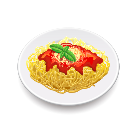 Spaghetti bolognese isolated on white photo-realistic vector illustrationのイラスト素材
