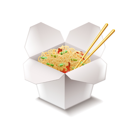 Chinese noodles isolated on white photo-realistic illustrationのイラスト素材