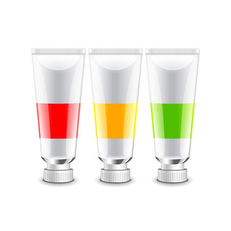 Oil paint tubes isolated on white photo-realistic vector illustrationのイラスト素材