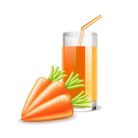 Carrot juice isolated on white photo-realistic vector illustrationのイラスト素材