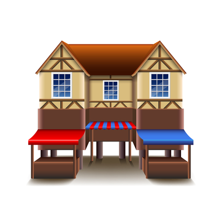 Medieval building with market isolated on white vector illustrationのイラスト素材