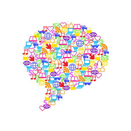 Flat social media icons in big speech bubble form vector backgroundのイラスト素材