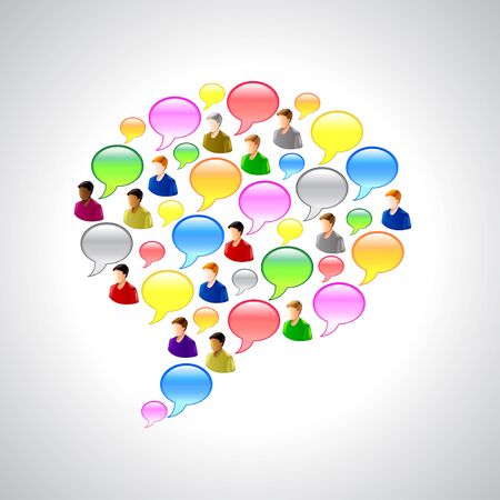 Colorful speech bubbles and user icons vector backgroundのイラスト素材
