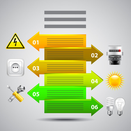 Electricity infographics. Horizontal arrows for texts and objects, vector templateのイラスト素材