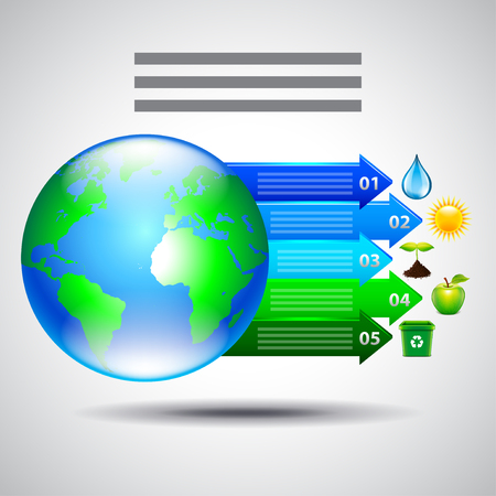 Environment inforgaphics. Earth and arrows with ecology icons, vector templateのイラスト素材