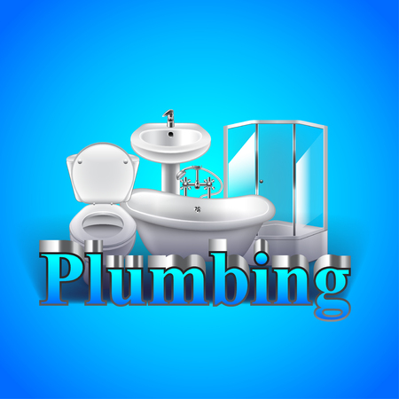 Word plumbing and objects on blue background vectorのイラスト素材