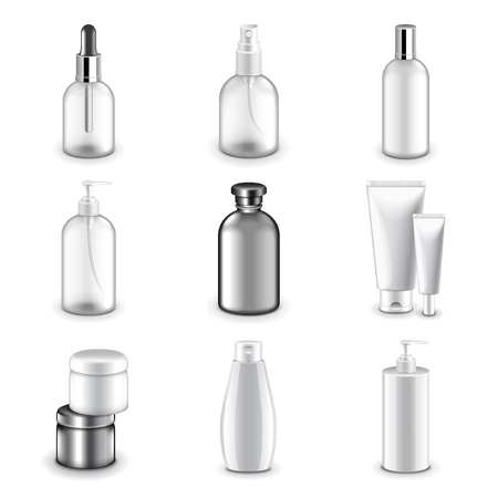 Cosmetic bottles icons photo realistic vector setのイラスト素材