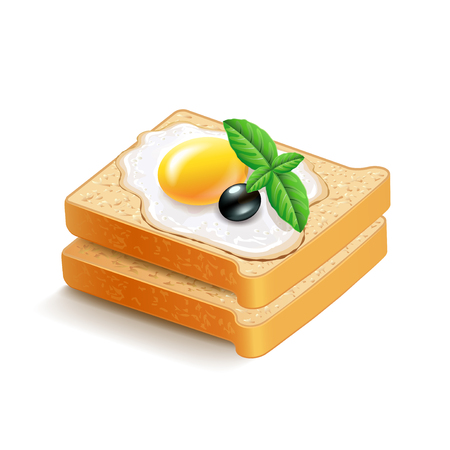 Scrambled eggs on toasts isolated on whiteのイラスト素材