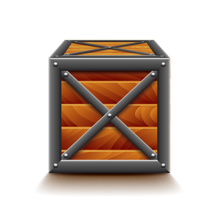 Metal and wooden box isolated on white photo-realistic vector illustrationのイラスト素材