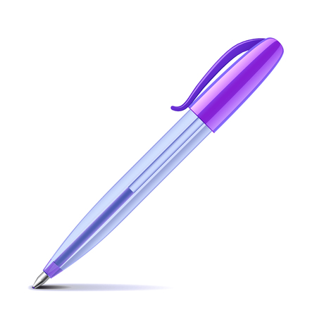 Purple ballpoint pen isolated on white photo-realistic vector illustrationのイラスト素材
