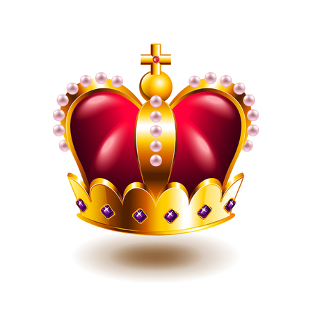 Crown with cross and pink pearls isolated photo-realistic vector illustrationのイラスト素材