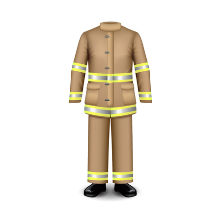 Fire uniform isolated on white photo-realistic vector illustrationのイラスト素材