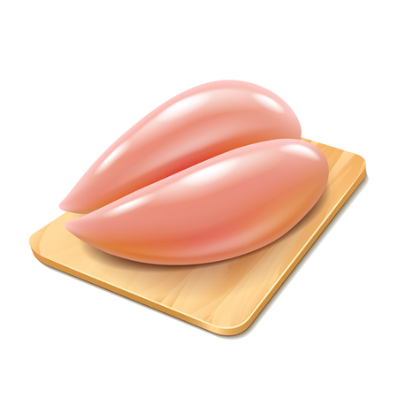 Raw chicken fillet on cutting board isolated photo-realistic vector illustrationのイラスト素材