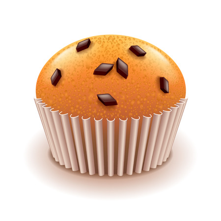 Muffin with chocolate crumbs isolated on white photo-realistic vector illustrationのイラスト素材