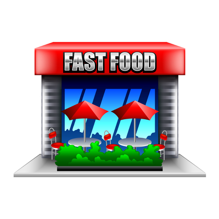 Fast food restaurant isolated on white photo-realistic vector illustrationのイラスト素材