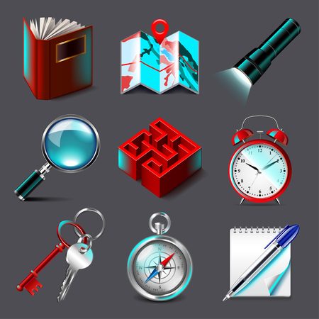 Quest icons detailed photo realistic vector setのイラスト素材
