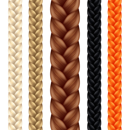 Colorful seamless woman braids isolated vector illustration.のイラスト素材