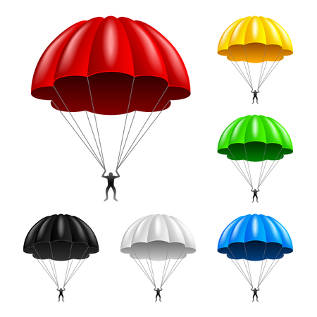 Flying parachute isolated on white photo-realistic vector illustrationのイラスト素材