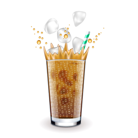 Ice latte with splashes isolated on white photo-realistic vector illustrationのイラスト素材