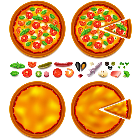 Pizza ingredients constructor top view isolated illustration.のイラスト素材