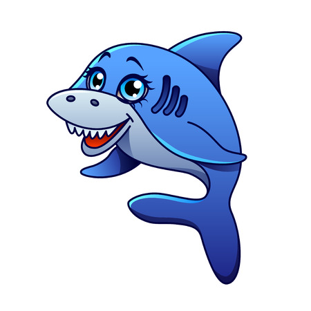 Cartoon shark isolated on white vector illustrationのイラスト素材