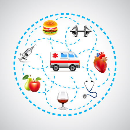 medical objects in dashed lines circle on white background vectorのイラスト素材