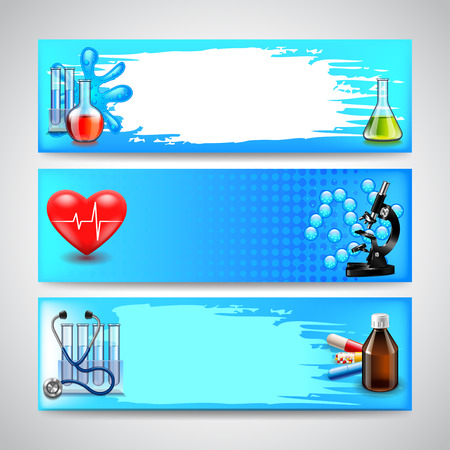 three banners with medical objects on blue background vectorのイラスト素材