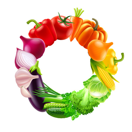 vegetables in circle rainbow colors photo-realistic vector illustrationのイラスト素材