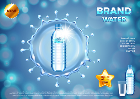 Water ads, Plastic bottle in round splash. 3d illustration and designのイラスト素材