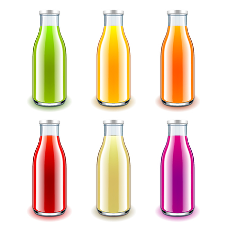Juice glass bottle 3d photo realistic vector setのイラスト素材