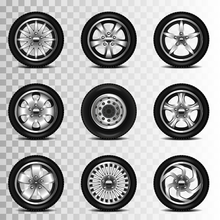 Car wheels icons detailed photo realistic vector setのイラスト素材