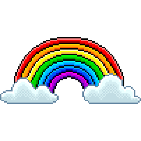 Pixel rainbow with clouds detailed isolated vectorのイラスト素材