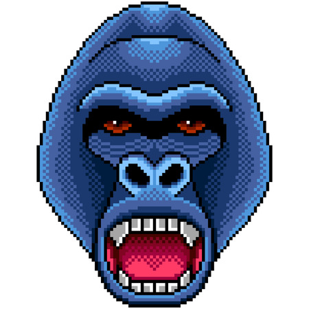 Pixel angry gorilla portrait detailed isolated vector illustrationのイラスト素材