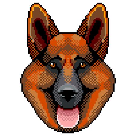 Pixel sheepdog face portrait detailed isolated vector illustrationのイラスト素材