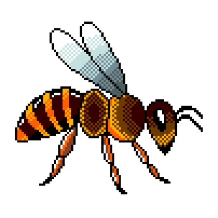 Pixel art flying bee detailed illustration isolated vectorのイラスト素材