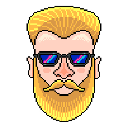 Pixel art hipster portrait detailed illustration isolated vectorのイラスト素材