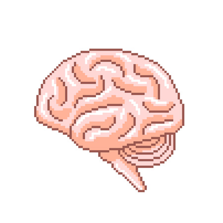 Pixel art human brain profile detailed illustration isolated vectorのイラスト素材