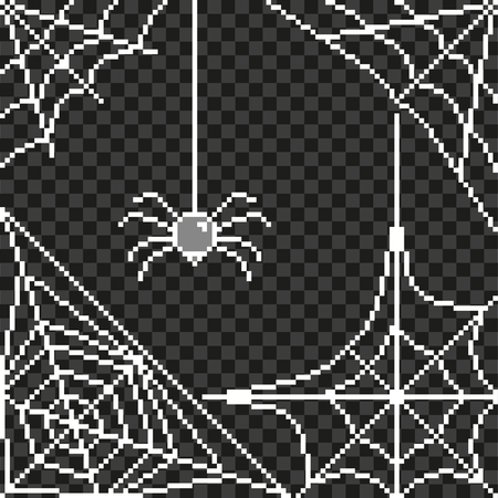 Pixel art spider web frame detailed illustration isolated vectorのイラスト素材