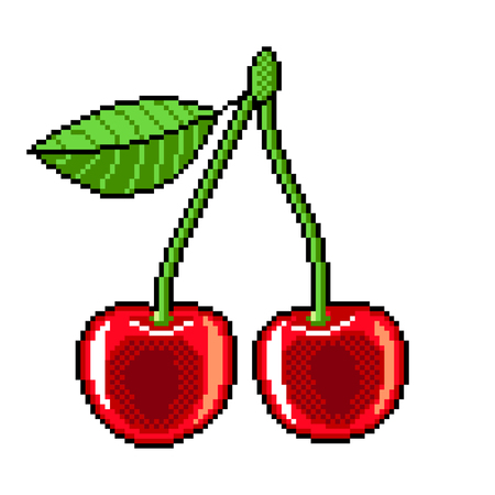 Pixel art cherry fruit detailed illustration isolated vector