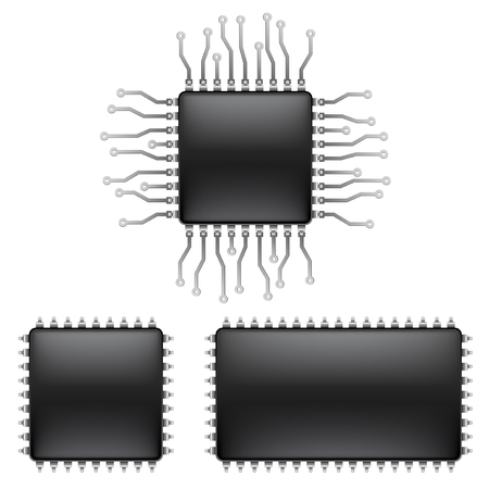 Computer micro-chip isolated on white photo-realistic vector illustrationのイラスト素材