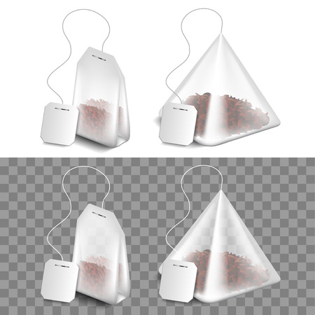 Tea bag isolated on white and dark photo-realistic vector illustrationのイラスト素材