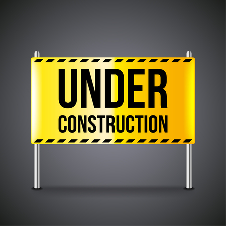 Under construction banner on dark photo realistic vector backgroundのイラスト素材
