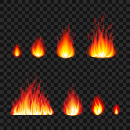 Burning fire flames detailed photo realistic vector setのイラスト素材