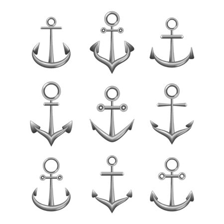 Metal anchors icons detailedのイラスト素材