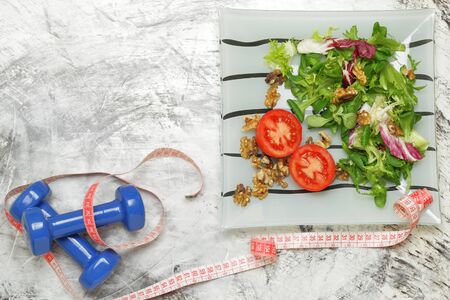 set of sporty and healthy lifestyle objects in light and dark tones backgroundの写真素材