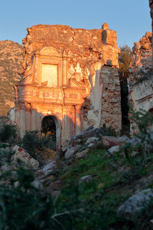 Ruins of what was once a hermitage and now only rubble and some wall remain standingの写真素材
