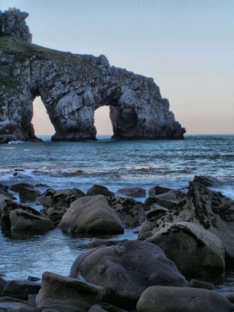 San Juan of Gastelugatxe erosionated natural arcs.の写真素材