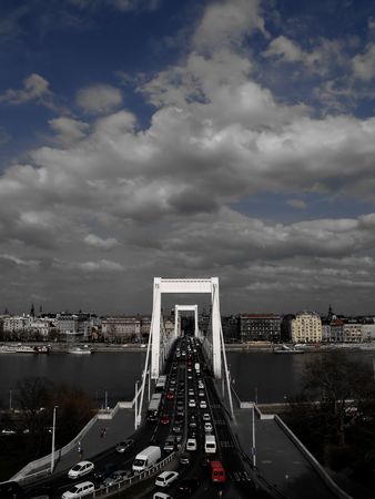 City of Budapest. Bridge over the Danube. Half desaturated.の写真素材