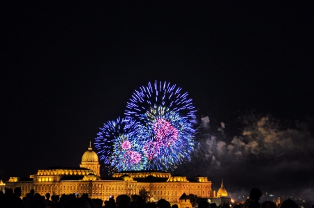 BUDAPEST - AUGUST 20  Annual fireworks on August 20, 2012  Celebration of the foundation of Hungarian nation  Budapest, Hungary, Europeのeditorial素材